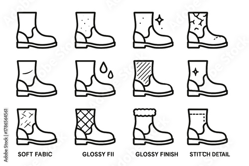 Icons texture leather glossy suede distressed lining finish pattern waterproof icon boot