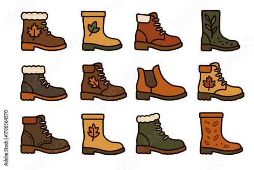Leaf vector warm boots green motifs red seasonal patterns autumn icon icons