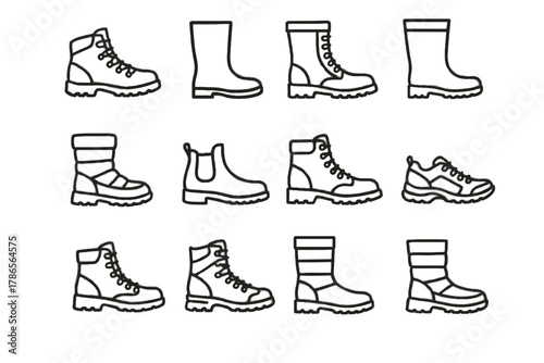 Icons icon climbing hiking boot boots ankle work outdoor snow vector insulated