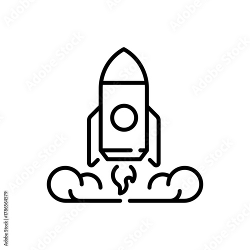 Rocket vector icon. editable line icon in outline style with space and launch themes