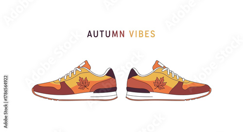 Stylish autumn vibes sneakers with warm orange and brown tones on a white background