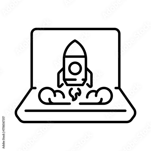 Launch vector icon. editable line icon with outline rocket and startup symbols