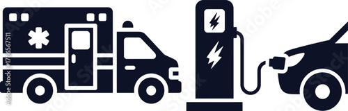 Electric Ambulance Charging Next to Electric Vehicle Charging Station electric car