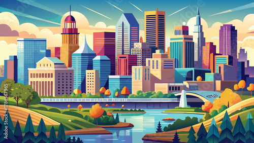 Very beautiful view of downtown Minneapolis, Minnesota, USA, featuring city skyline, modern skyscrapers, urban architecture, and a realistic vibrant cityscape under natural daylight.