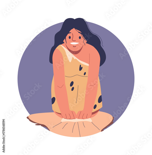 Stone age woman round frame