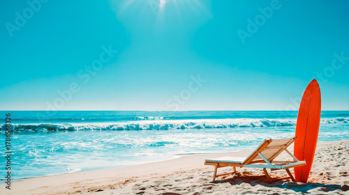 Beach ocean surfboard sun sand relaxation vacation seaside leisure surfer sunbathing tranquility coastline water surfers beach chair