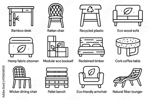 Wood sofa bed sustainable reclaimed ottoman wicker vector icons bamboo desk icon