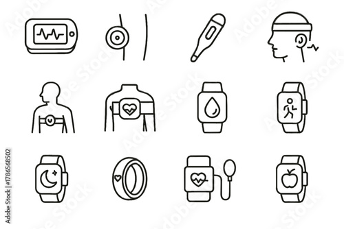 Device reminder calorie icon body blood vector hydration counter sensor medical set