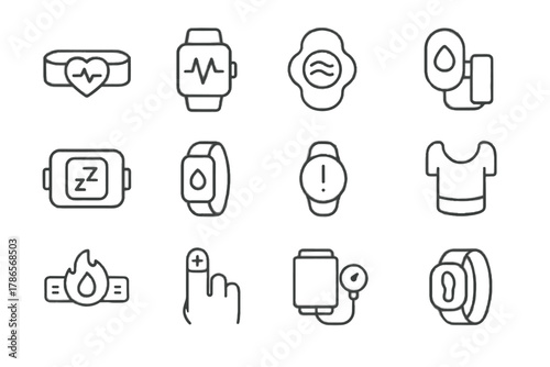 Smart monitoring body respiration step vector device icon monitor blood stress hydration