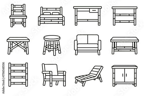 Bed furniture coffee cabinet icon dining vector table bamboo sofa stool