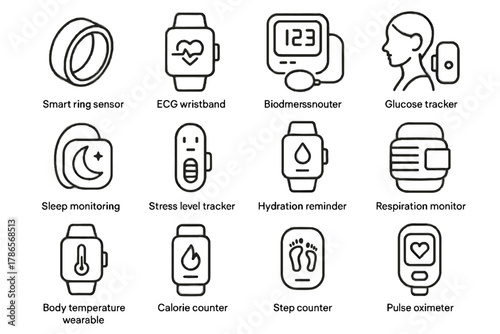 Monitor monitoring pressure icon calorie counter glucose reminder hydration tracker health vector