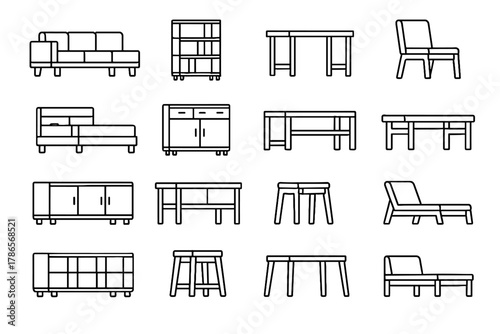 Modular cabinet vector seat coffee table icon lounge bookshelf furniture storage icons