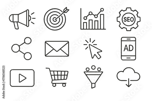 Chart icon play cloud icons analytics marketing cursor mobile digital vector gear