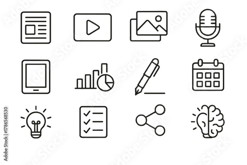 Marketing page idea play icons icon ebook lightbulb vector content creative tablet