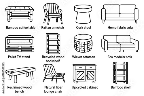 Table friendly coffee upcycled vector chair recycled icon eco furniture pallet reclaimed