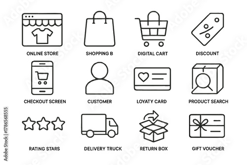 Stars grid return icon tag store avatar rating ecommerce vector customer icons