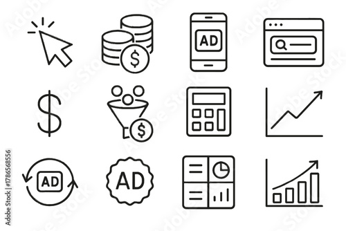 Advertising banner dashboard per vector icon conversion badge ppc icons chart symbol