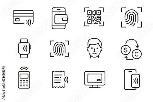 Icon biometric card phone smartwatch smart icons scan vector symbol payment fingerprint