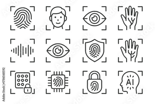 Chip vector set vein icon hand scan biometric secure id shield