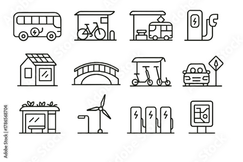 Lane icon transport street bicycle low vector scooter charging bus station carbon