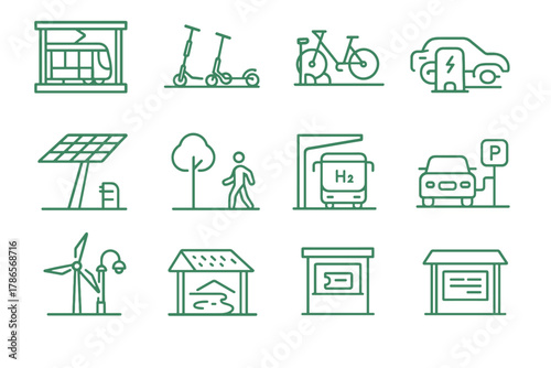Roof point station canopy charging icon board mobility green electric dock vector