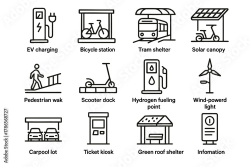 Walkway icons shelter kiosk transport pole lot icon roof scooter charging future