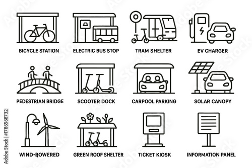 Scooter roof carpool transit charger streetlight vector electric icon eco icons solar