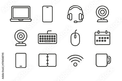 Signal icon virtual tools cloud calendar mouse smartphone vector storage webcam office