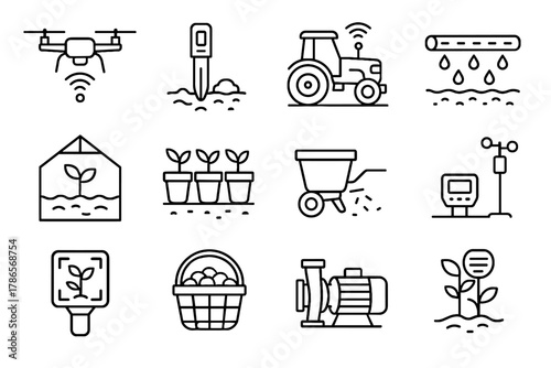Automated soil pipe icons precision pots basket vector icon tractor growth monitor