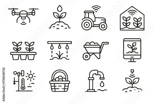 Smart trays icon seedling vector water automated basket pipe farming weather sensor