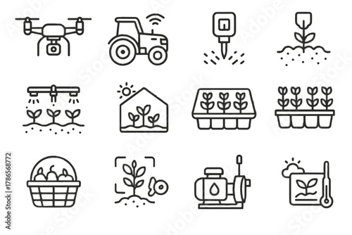 Drone monitor water basket icon agriculture icons tray vector seedling scanner futuristic