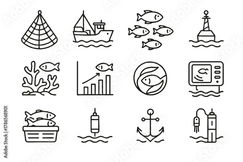 Eco responsible quality fishing water marine vector icon chart icons fish anchor