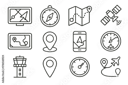 Smart pin map compass vector flight air icon icons path route marker