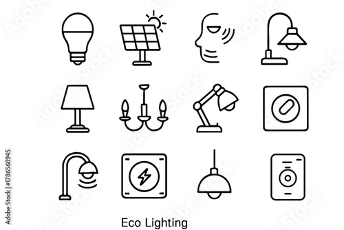 Desk solar vector motion light lighting icons icon meter sensor eco pendant