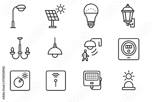 Light panel meter icon pendant street smart switch eco energy led vector