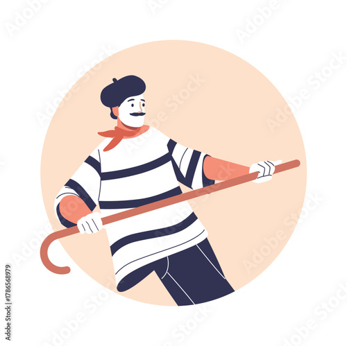 Mime actor dancing with cane