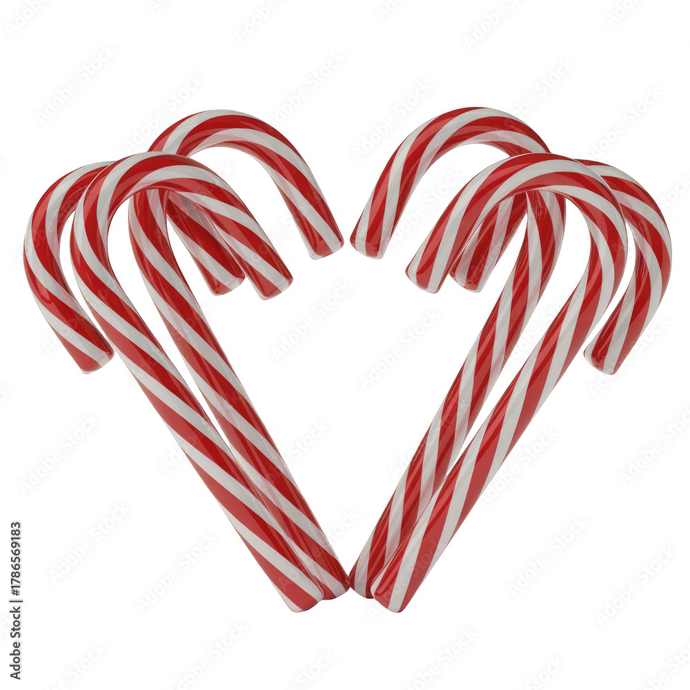 Fototapeta premium A heart shape formed by red and white striped candy canes isolated on transparent background