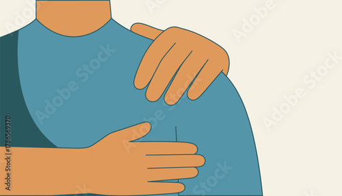 A closeup of a thes hand gently resting on a clients shoulder depicting support and reassurance.