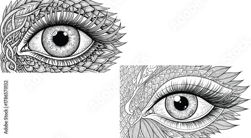 Intricate Black and White Drawing of an All- Seeing Eye with Detailed Patterns Keywords: eye, all seeing eye, intricate, detailed
