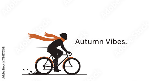 Silhouette of a person cycling with an orange scarf flowing in the wind during autumn