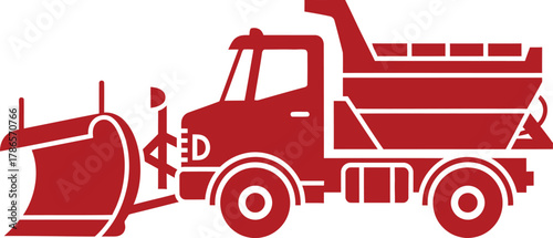 Red Snow Plow Truck Silhouette on a White Background vector