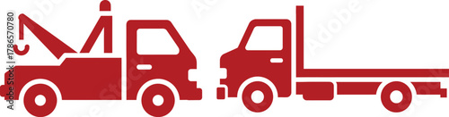Red Tow Truck and Flatbed Truck Silhouettes on a White Background vector illustration