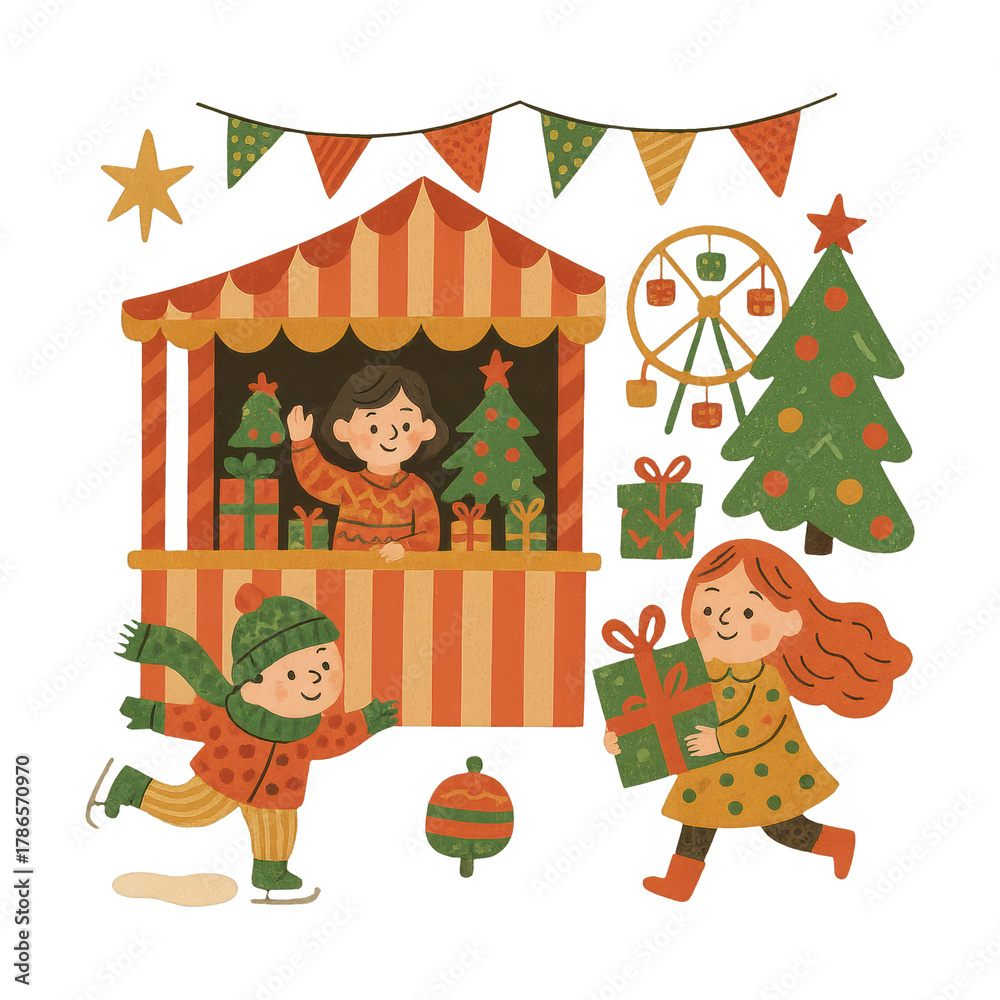 Fototapeta premium PNG Festive market scene illustration