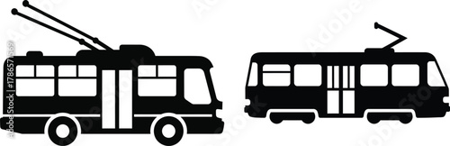 Trolleybus and Tram Icons on White Background electric bus public transport