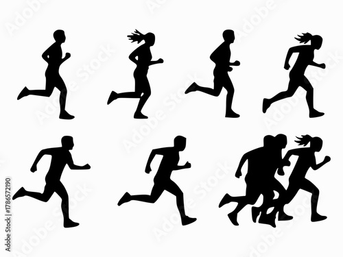 silhouettes of people running.Run. Running men and women, vector set of isolated silhouettes
