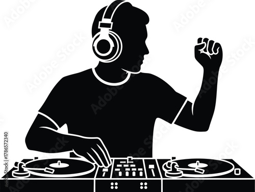 DJ music club icon set nightlife, party entertainment and audio mixing equipment vector illustration icon silhouette