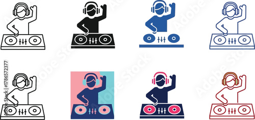 DJ music club icon set nightlife, party entertainment and audio mixing equipment vector illustration icon silhouette