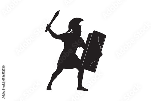 Silhouette of a spartan warrior with sword and shield