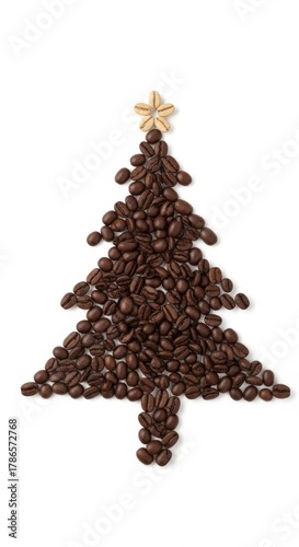 Christmas Tree Made of Coffee Beans on White Background