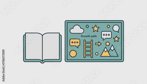 An open notebook next to a vision board filled with brainstorming ideas and dream lists to enhance the visualization process.